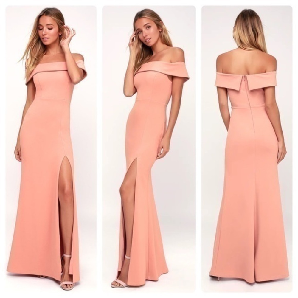 Lulu’s Aveline Mauve Pink Off-the-Shoulder Maxi Cocktail Formal Dress Medium